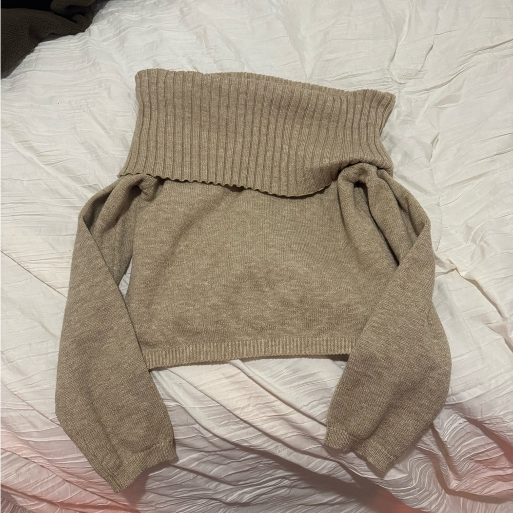 Cotton On Tan Off-the-Shoulder Sweater with Ribbed Neck